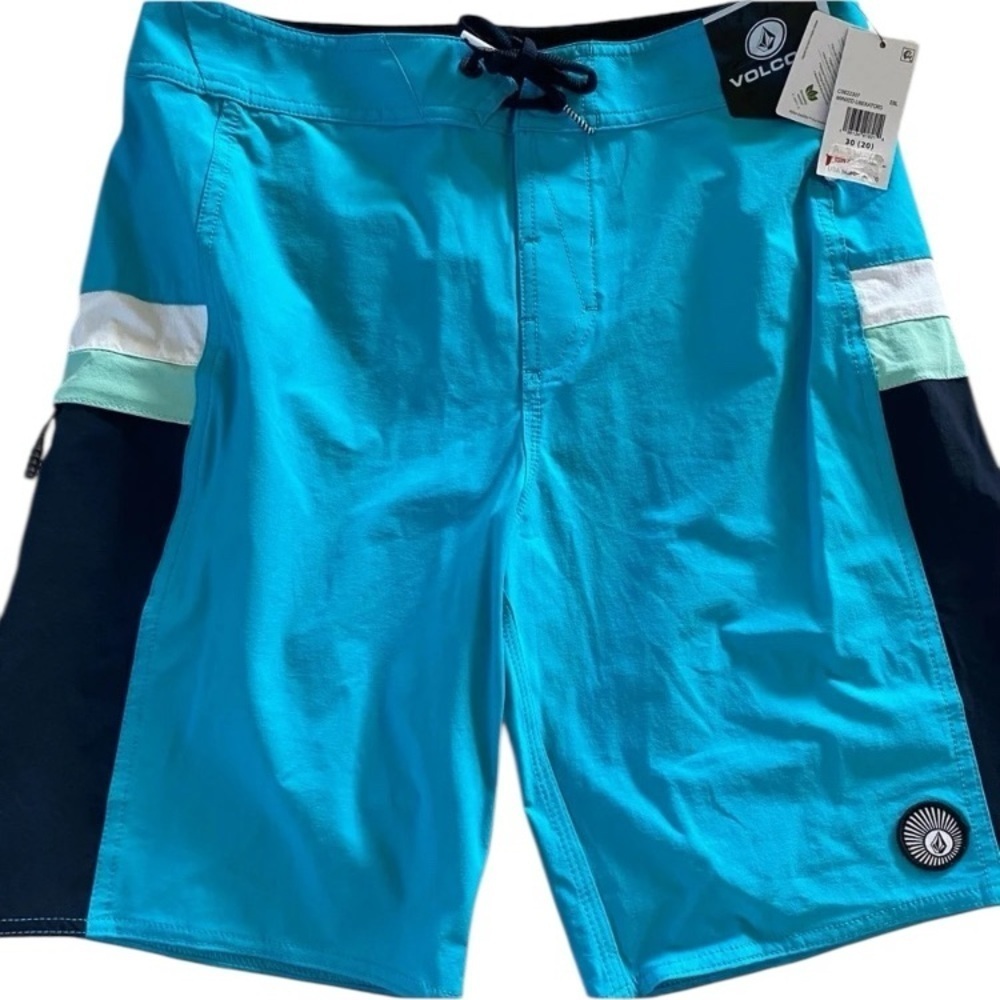 Volcom Boys Board Shorts Swim Suit Pockets Solid Blue size 20 NEW